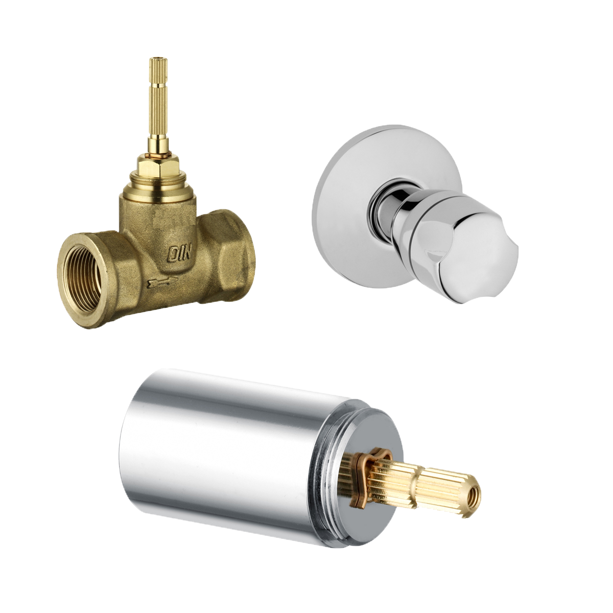 Unterputzventil mit Pressmessing-Oberteil und Montageschutz